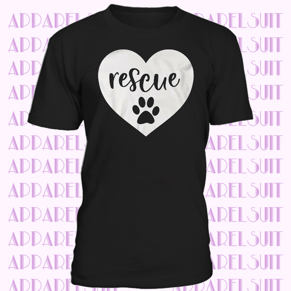 Love rescue dog paw print cursive heart T-shirt