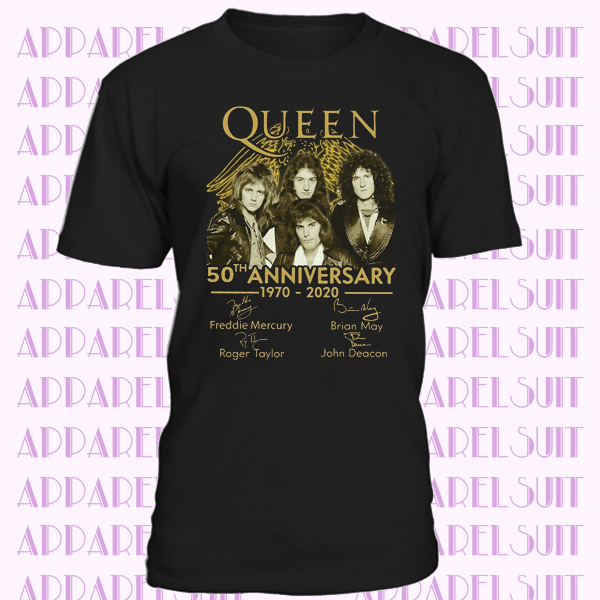 Popular QUEEN 50th Anniversary Freddie Mercury Guitar T-shirt