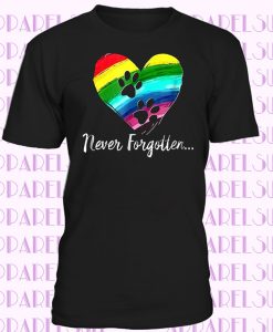 Rainbow Bridge Paw Prints Heart Never Forgotten T-shirt