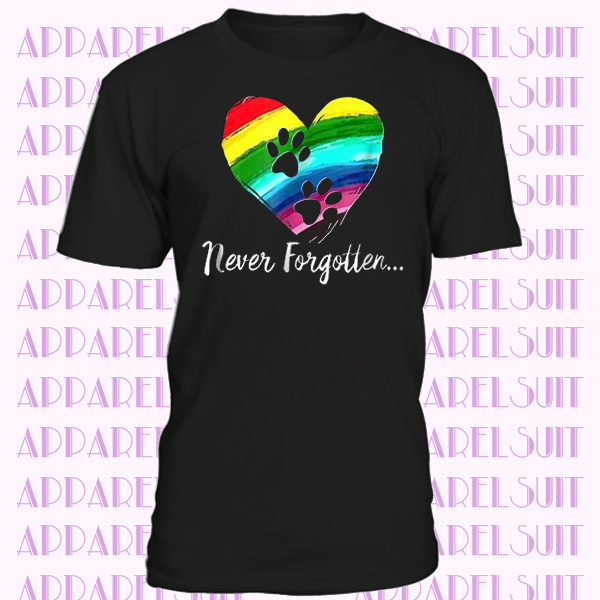 Rainbow Bridge Paw Prints Heart Never Forgotten T-shirt