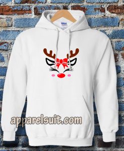 Christmas Reindeer Bow Holly Face Hoodie