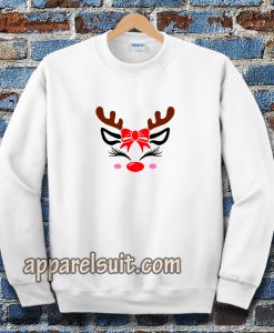 Christmas Reindeer Bow Holly Face Sweatshirt