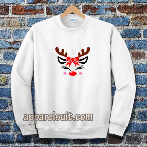 Christmas Reindeer Bow Holly Face Sweatshirt