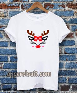 Christmas Reindeer Bow Holly Face T-shirtChristmas Reindeer Bow Holly Face T-shirt