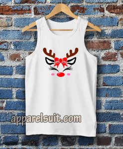 Christmas Reindeer Bow Holly Face Tanktop