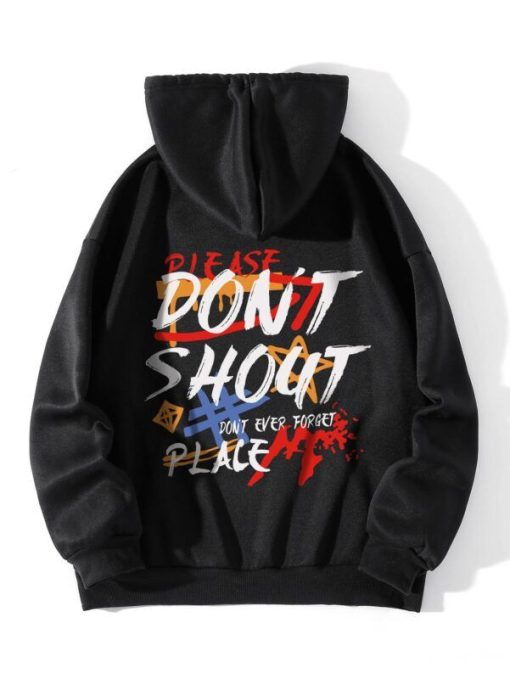 Slogan Graphic Thermal Lined Drawstring Hoodie TPKJ3